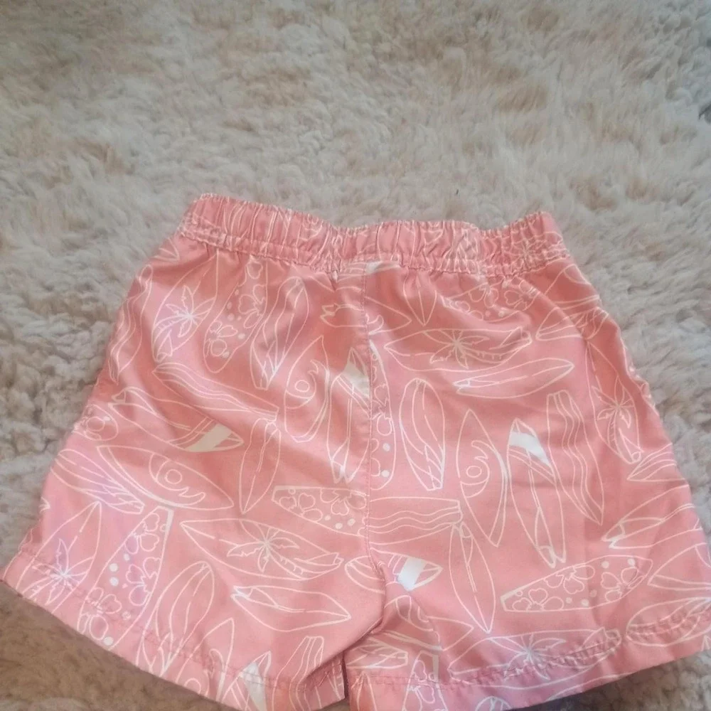 Wonder Nation Boys Coral Pink Surfboard Print Swim Trunks Size 2T